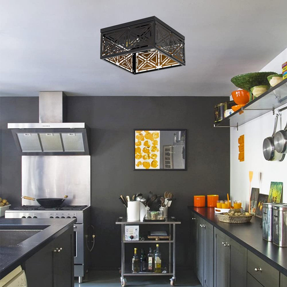 Black Square Ceiling Lamp, Farmhouse, Rust, Flush Mount