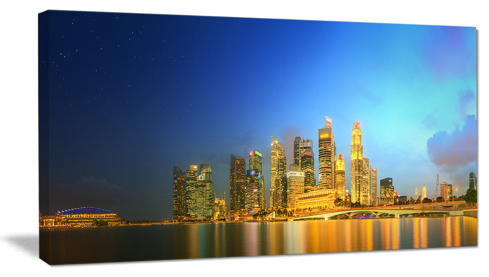Singapore Skyline and Marina Bay, Large Cityscape Canvas Art Print, 60"x28"