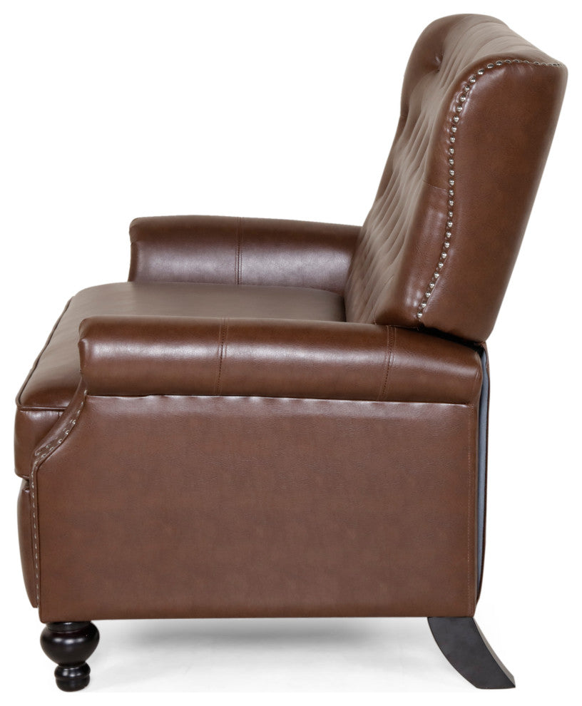 Belknap Faux Leather Tufted Oversized Recliner, Nailhead Trim, Dark Brown + Espr