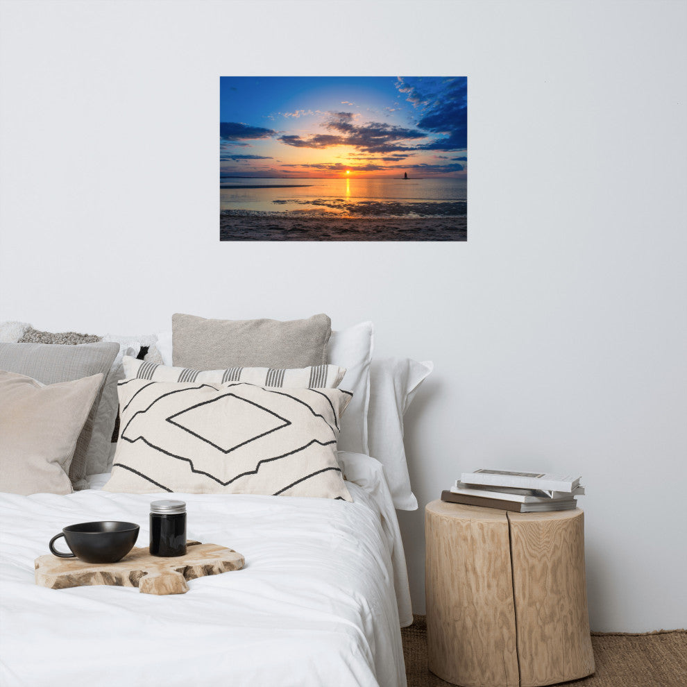 Sunset at Breakwater Lighthouse Coastal Landscape Unframed Wall Art Print, 24" X 36"
