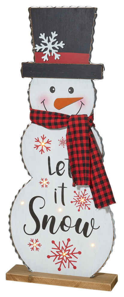 36"H Lighted Wooden Christmas Snowman Porch Decor