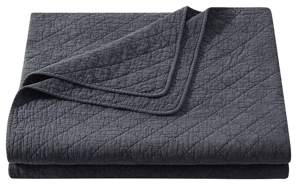Stonewashed Cotton Gauze Quilt, 1PC, Charcoal, Full/Queen