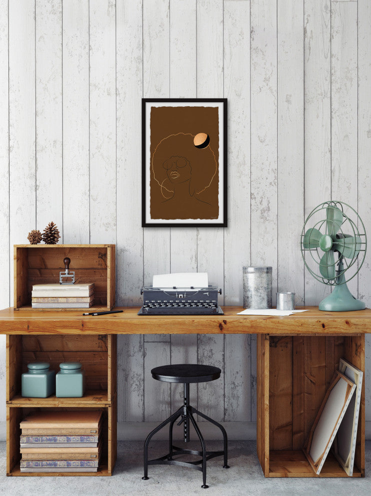 "Cool Afro Outline" Framed Painting Print, 8x12