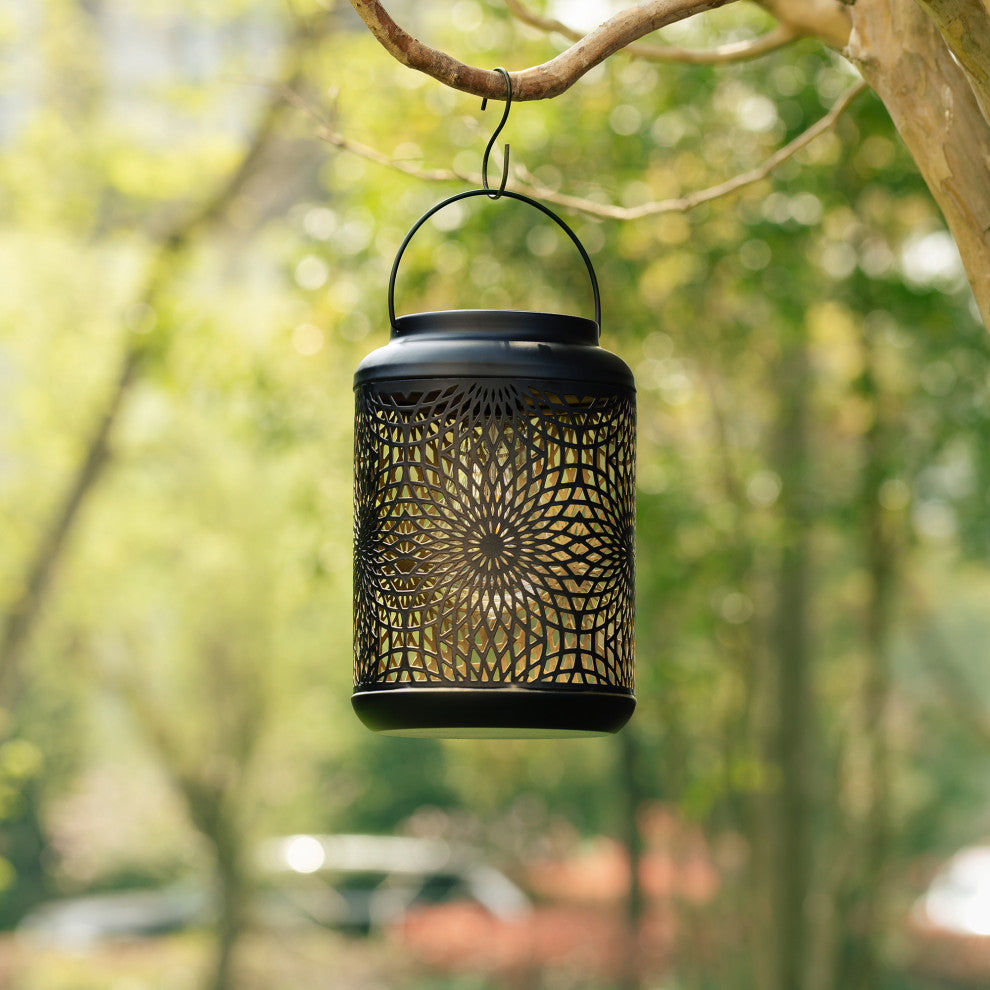 Metal Cutout Solar Powered Hanging Lantern, 2-Piece Set