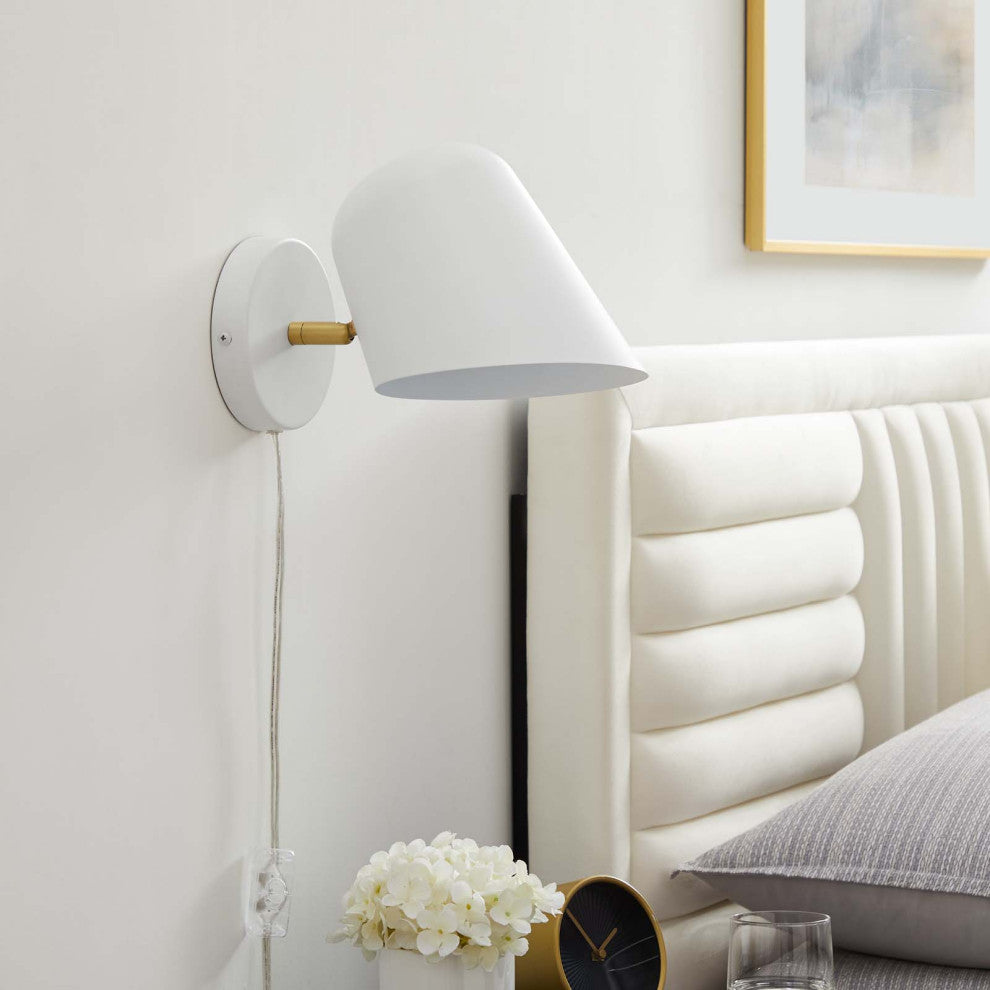 Sconce Wall Lamp Light Fixture, White, Metal, Modern Cafe Bistro Hospitality