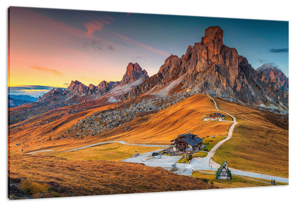 Sunset and Alpine Mountain Pass Landscape Photo Canvas Wall Art Print, 24" X 36"