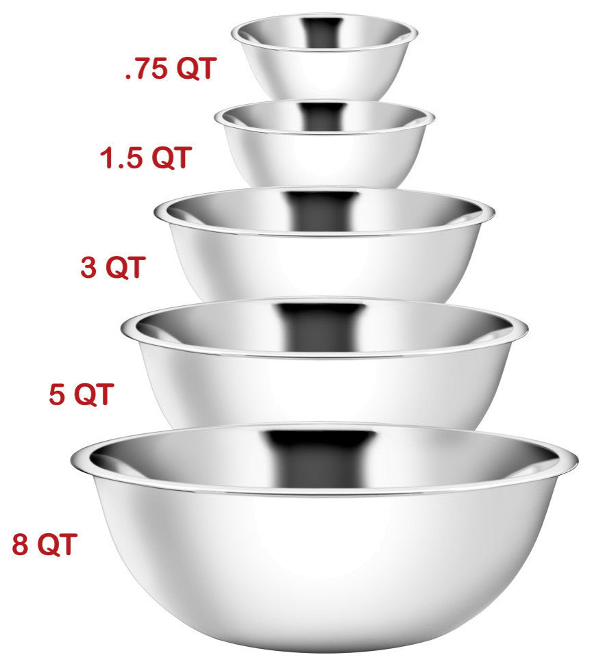 Deep Heavy Duty Stainless Steel Mixing Bowls, Set of 3