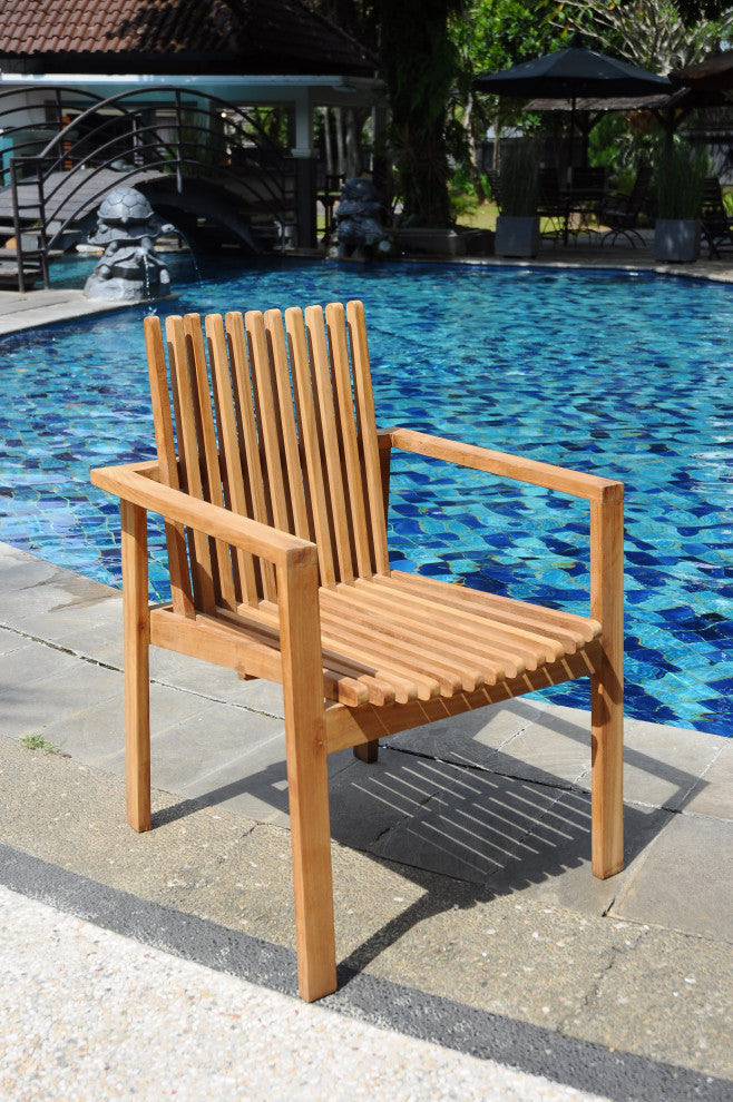 9-Piece Outdoor Teak Dining Set: 86" Rectangle Table, 8 Clip Stacking Arm Chairs