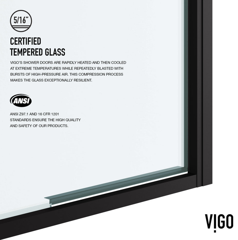 VIGO Astoria Framed Pivot Shower Door, Black, 30" W X 76" H, Clear Glass