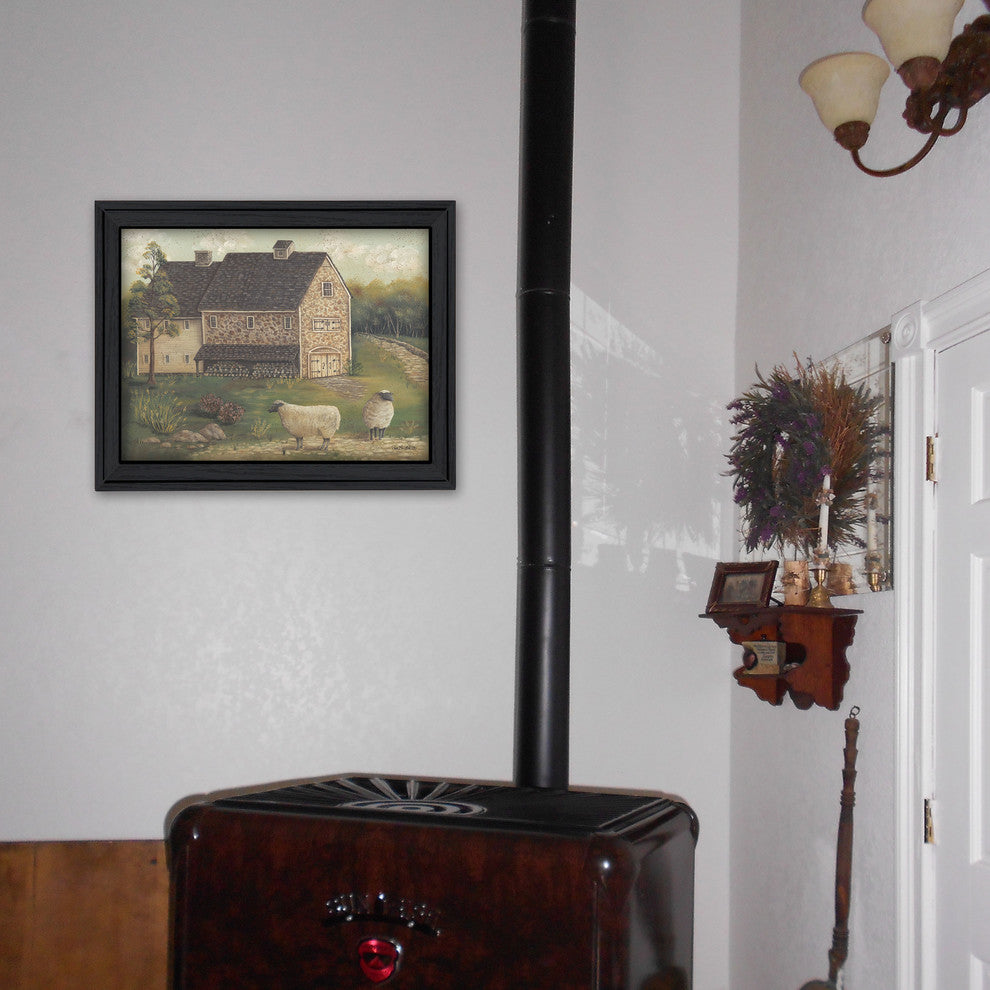 "Stone Barn" By Pam Britton, Printed Wall Art, Ready To Hang, Black Frame