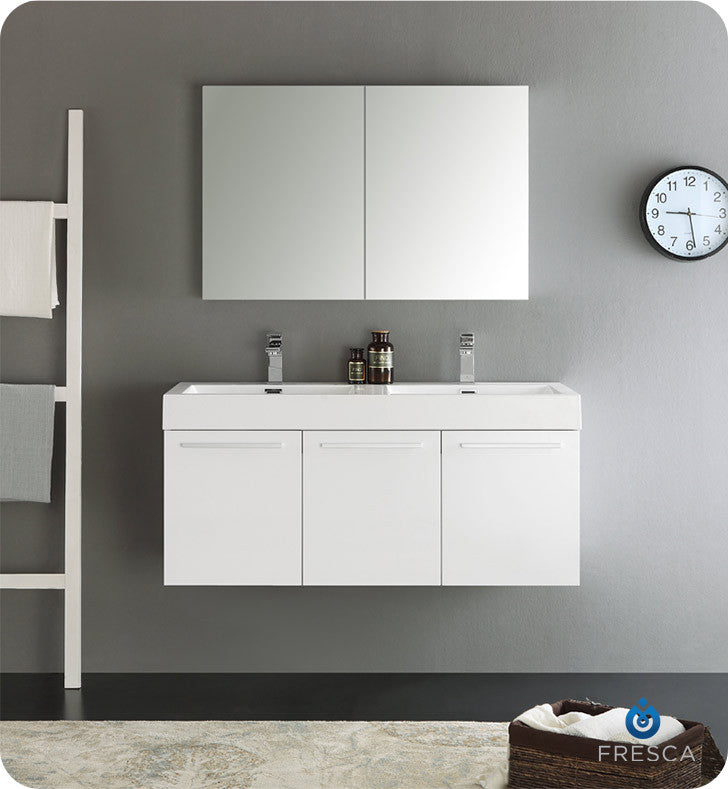 Fresca Vista 48" Double Sink Bathroom Vanity, Glossy White