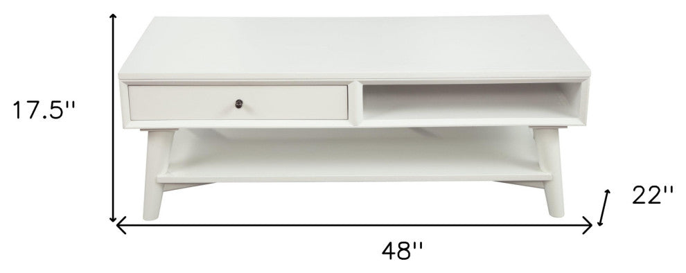 48" White Solid And Manufactured Wood Coffee Table With Drawer