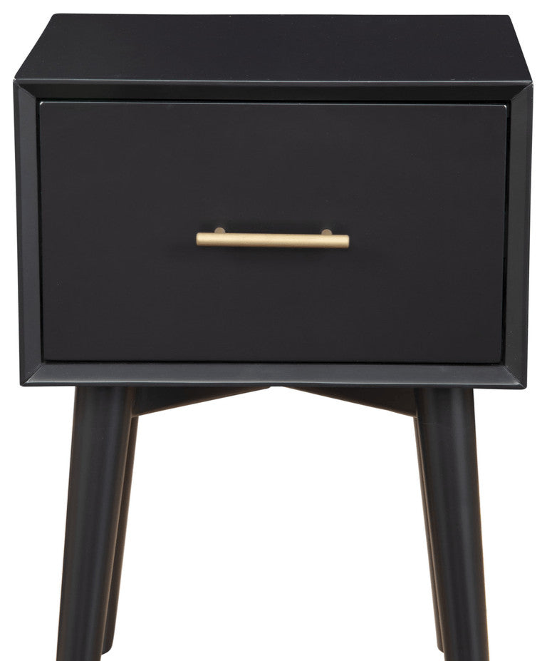 18" Black Mid Century Mod Wood End Table With Drawer