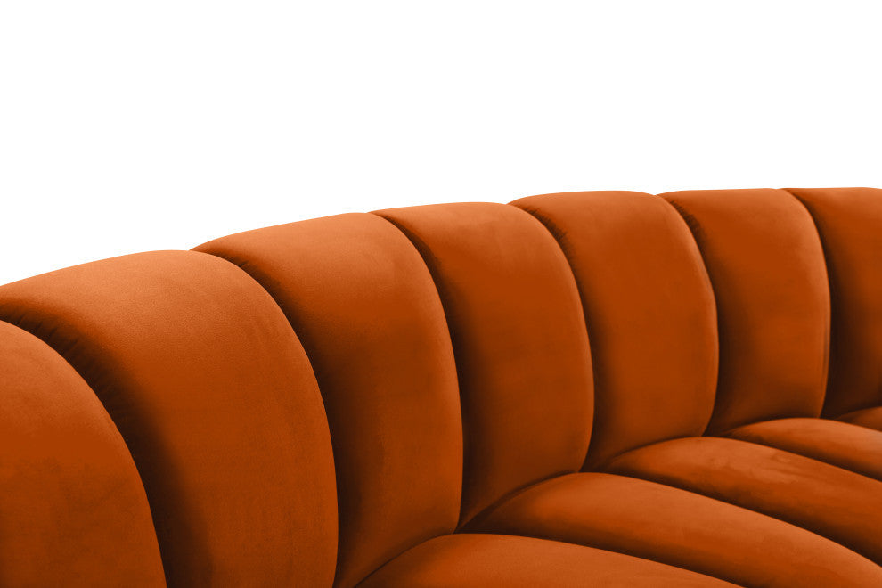Infinity Channel Tufted Velvet Modular Chair, Cognac, 7 Piece