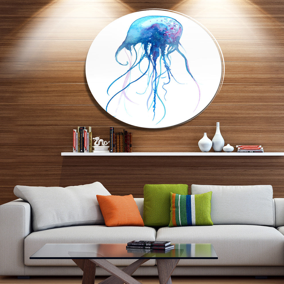 Light Blue Jellyfish Watercolor, Animal Disc Metal Wall Art, 23"