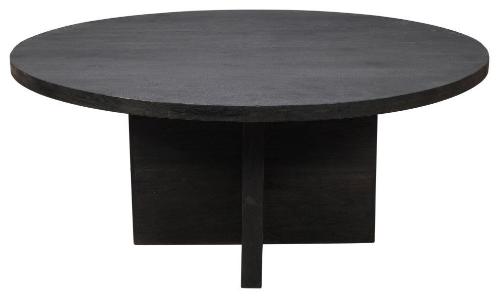 Fernious 60" Round Dining Table, Dark Gray Finish on Mango Solid Wood