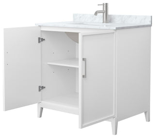 Elan 36" Single Vanity, White, White Carrara Marble Top, Nickel Trim