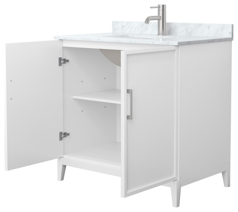 Elan 36" Single Vanity, White, White Carrara Marble Top, Nickel Trim