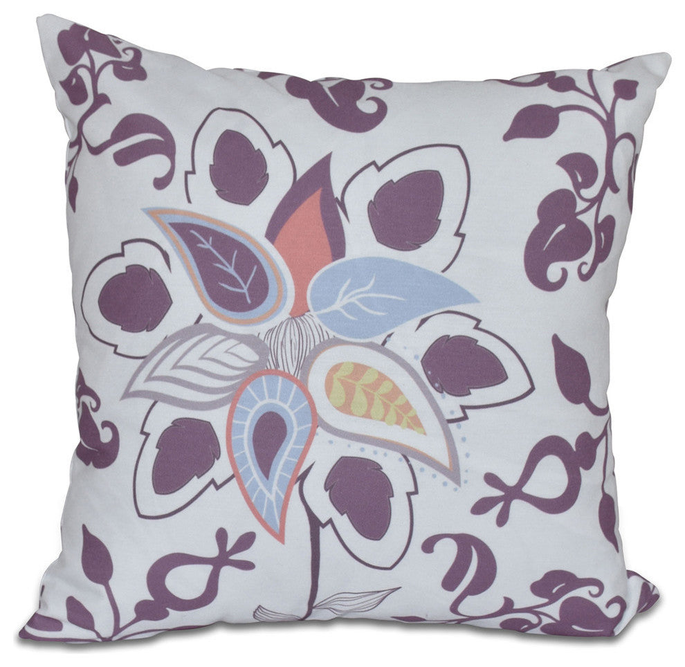 Paisley Pop, Floral Print Pillow, Purple, 18"x18"