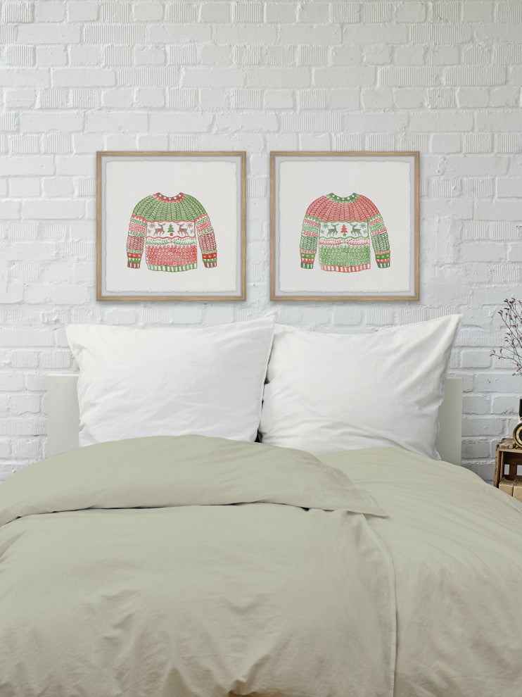 Christmas Knitted Coat Diptych, 2-Piece Set, 12x12 Panels, 12x12