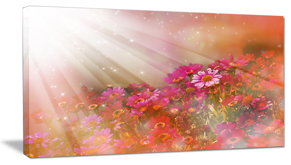 Little Red and Pink Flowers Spring, Large Floral Canvas Artwork, 32"x16"