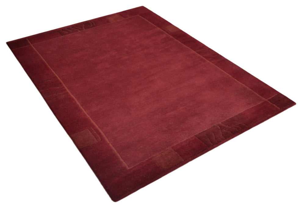 Hand Knotted Tibbati Wool Area Rug Contemporary Dark Red