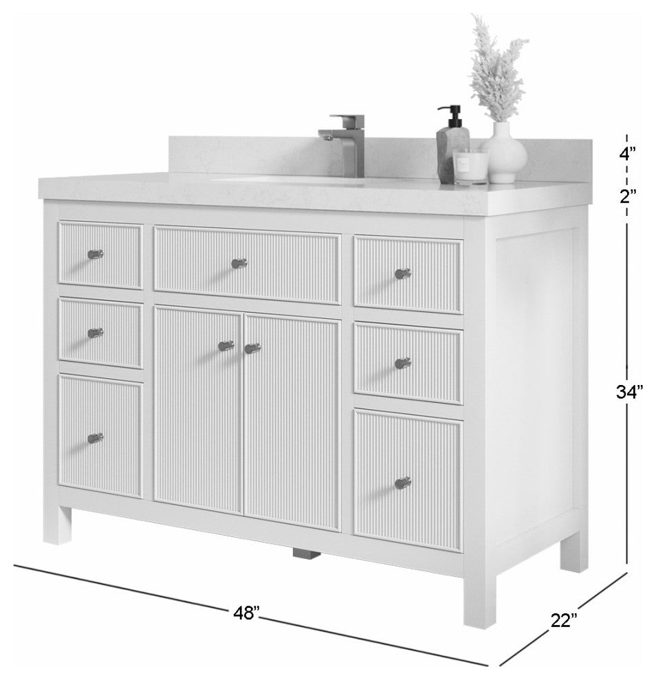 Sonoma 48 Single Sink Reeded Bath Vanity in Dark Forest Green 2" Piatra Gray