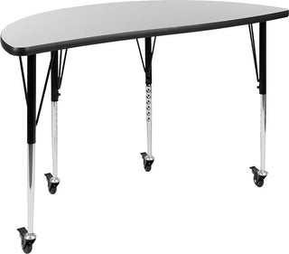 Mobile 47.5" Circle Wave Activity Table Set with 16" Student Stack Chairs, Grey