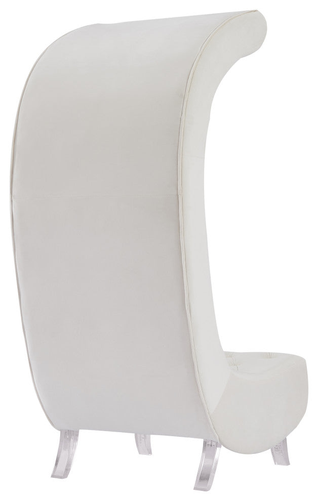Crescent Velvet Upholstered Rounded Accent Chair, Cream