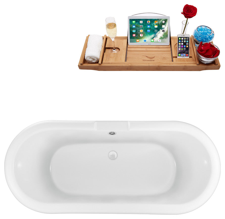 67" Streamline N1121GLD-WH Clawfoot Tub and Tray With External Drain