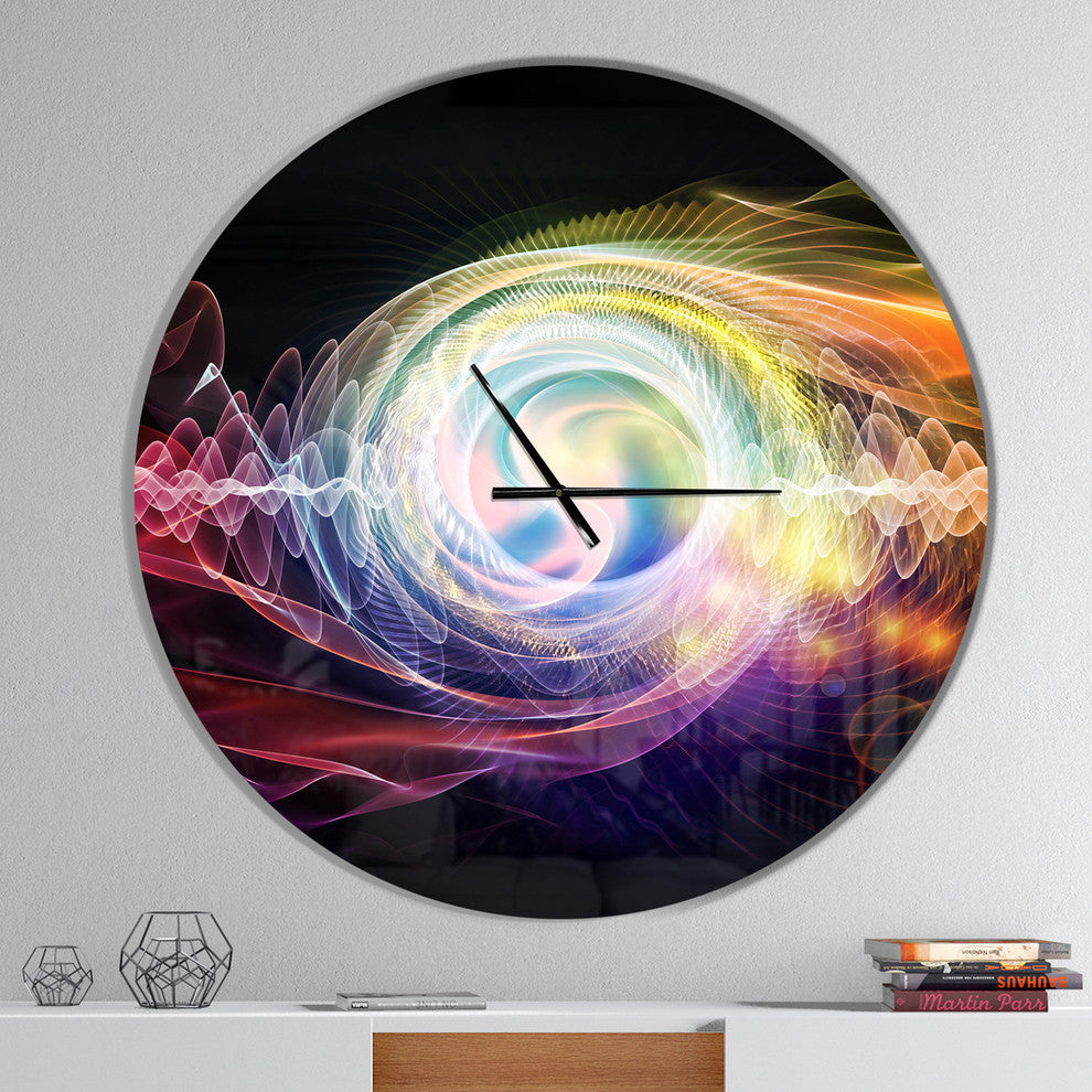 Bright Wave Particle in Air On Black Oversized Metal Clock, 36x36