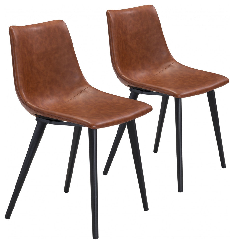 Set of Two Brown Vintage Look Faux Leather Slight Scoop Dining Chairs