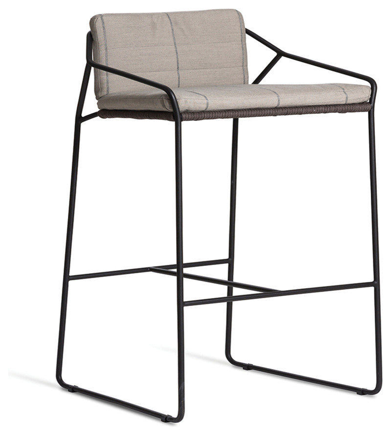OASIQ SANDUR Barstool with Arm, Rope: White, Cushion: Brick, Frame: White
