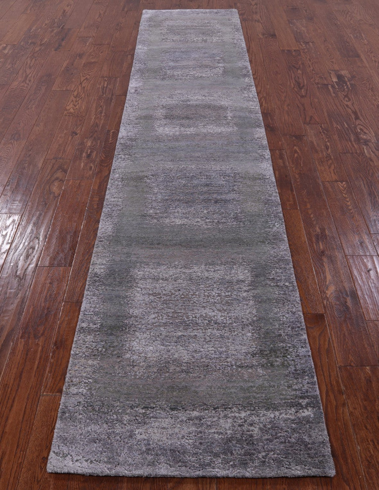 Runner Wool and Silk Abstract Hand Knotted Rug 2' 4" X 12' 1" Q9072