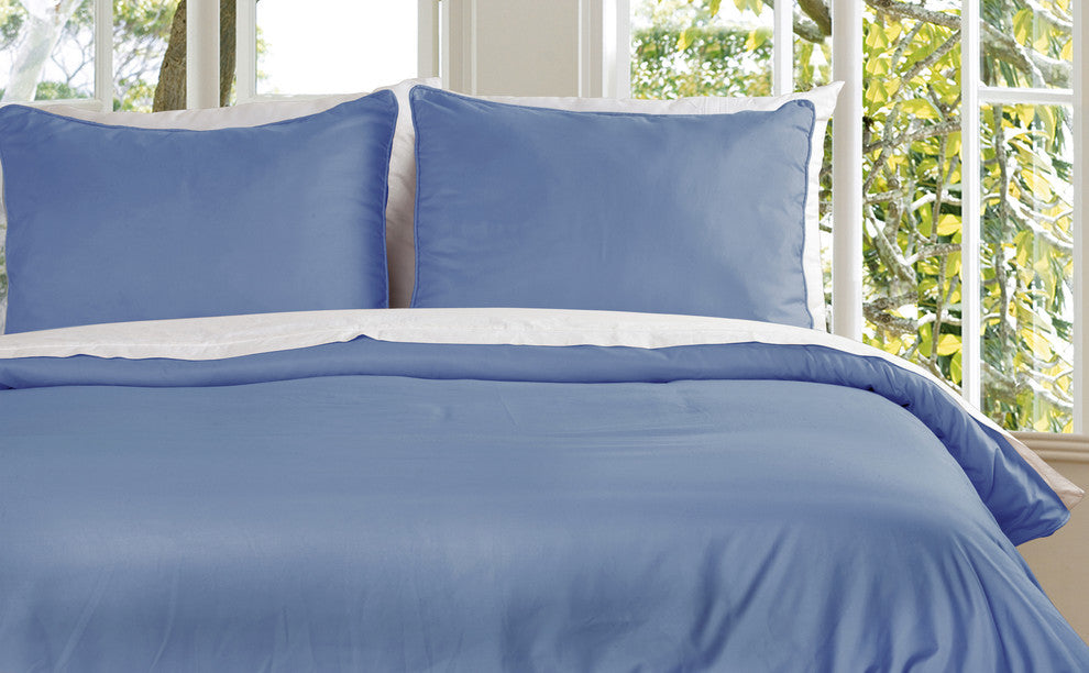 Lotus Home Water and Stain Resistant Duvet Cover Mini Set, Smoke Blue, Twin