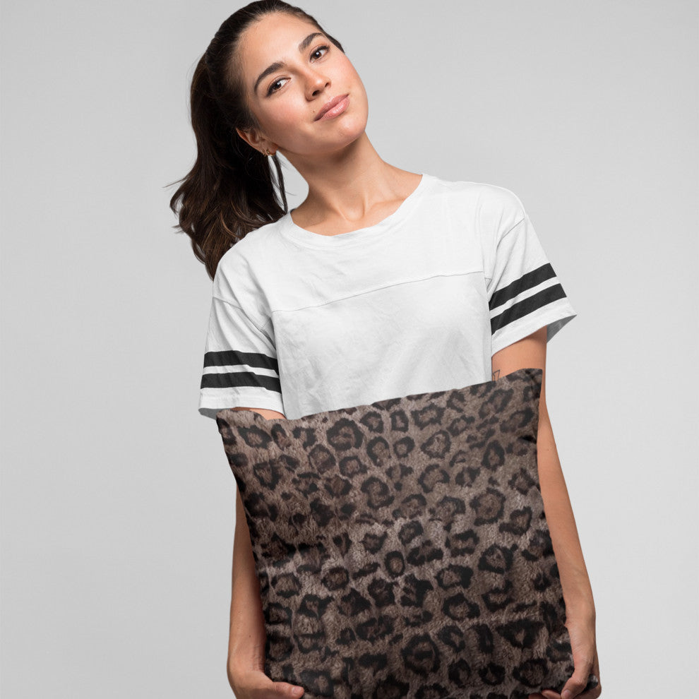 Plutus Brown Leopard Faux Fur Luxury Throw Pillow, Brown, 22" x 22"