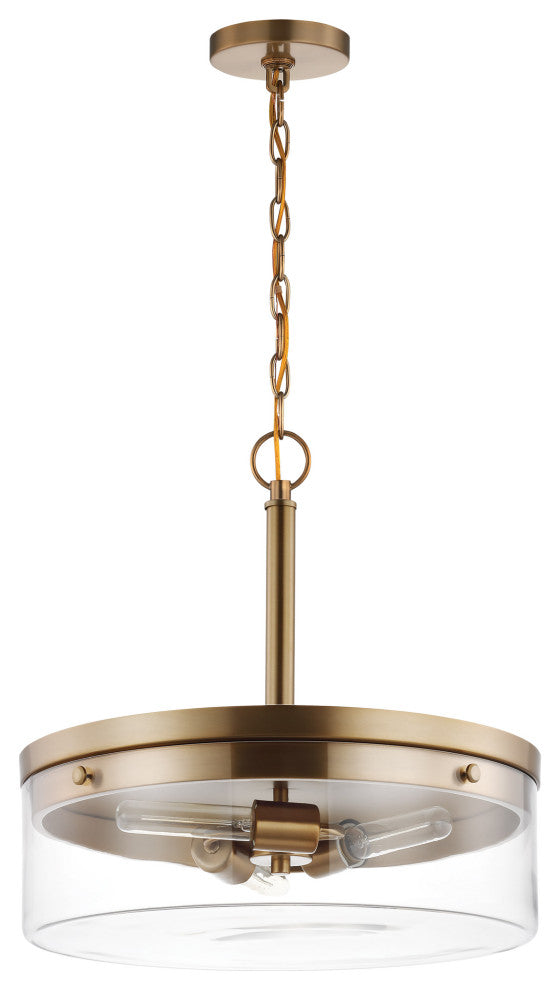 Intersection 3-Light Pendant, Burnished Brass With Clear Glass