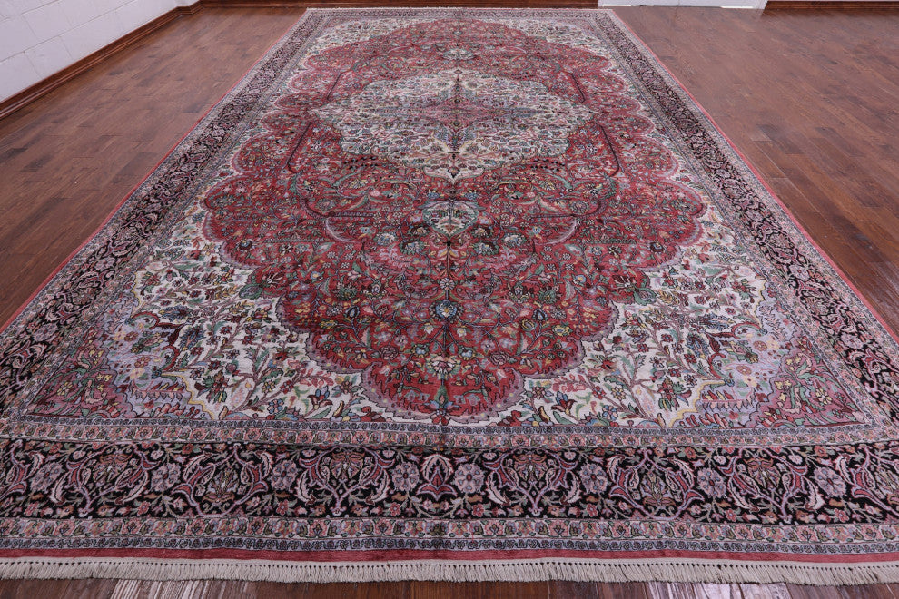 11' 11" X 18' 7" Hand Knotted Kashan Silk Rug - Q13845