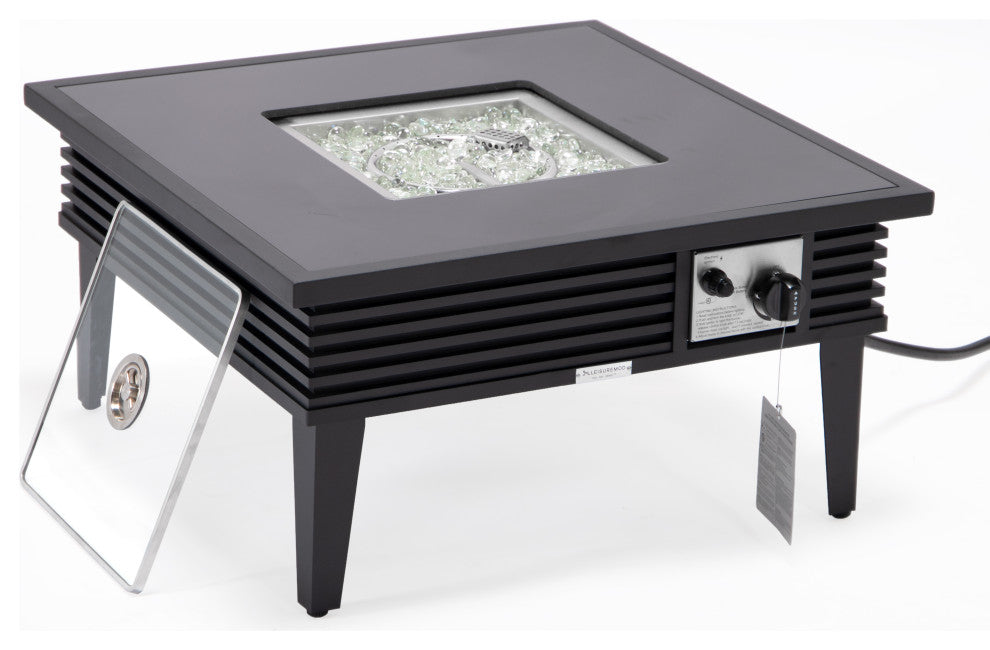 LeisureMod Walbrooke Square Fire Pit Table and Tank Holder With Slats, Black