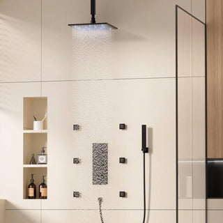 CASAINC 12" Ceiling Mounted Luxury LED Shower Head Handheld Spray, Matte Black