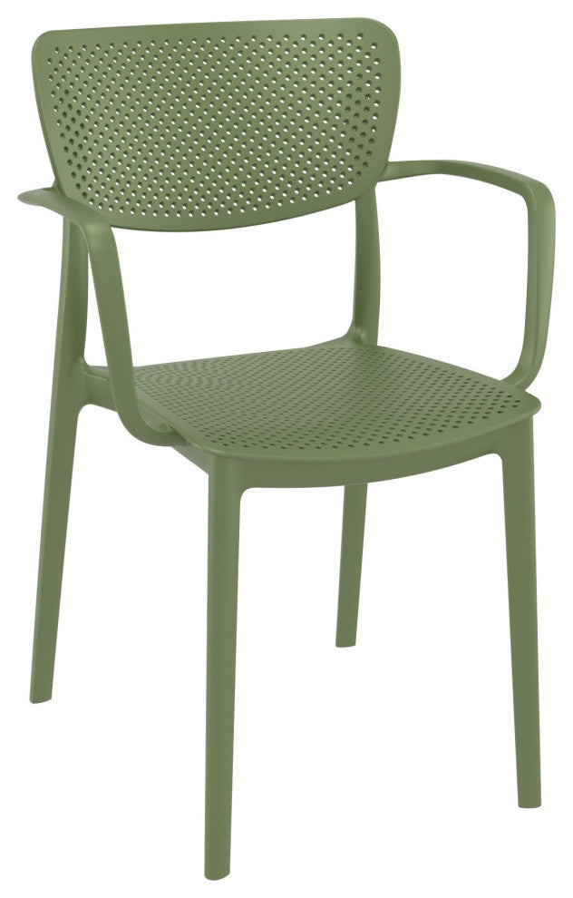 Loft Outdoor Dining Arm Chair, Set of 2, Olive Green