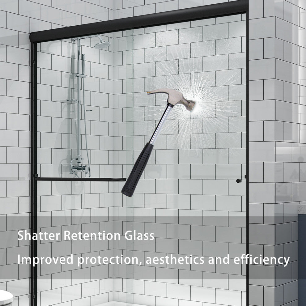 60" W x 70" H Framed Traditional Sliding Shower Door, Matte Black