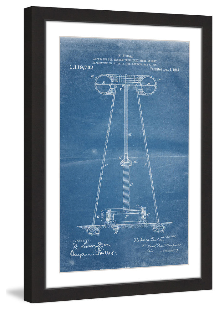 "Tesla Coil 1914 Blueprint" Framed Painting Print
