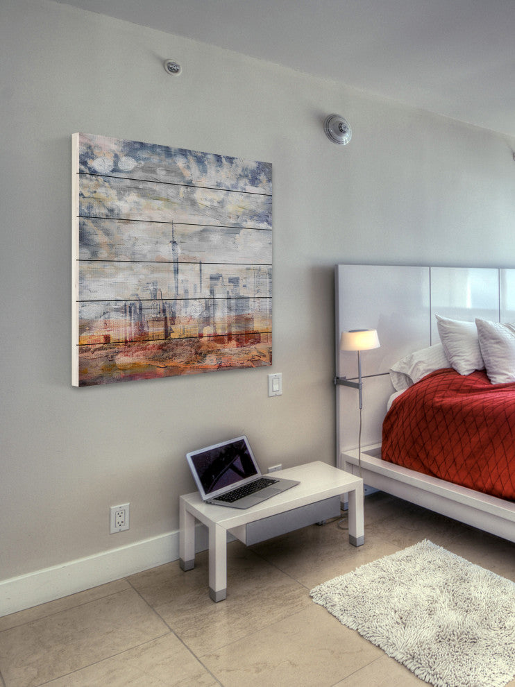 "Pastel NYC" Print on White Wood, 40"x40"