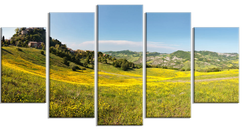 Italian Castle of Rossena, Landscape Canvas Art Print, 60"x32", 5 Panels