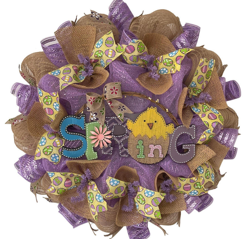 Burlap Spring Chick Handmade Deco Mesh Wreath