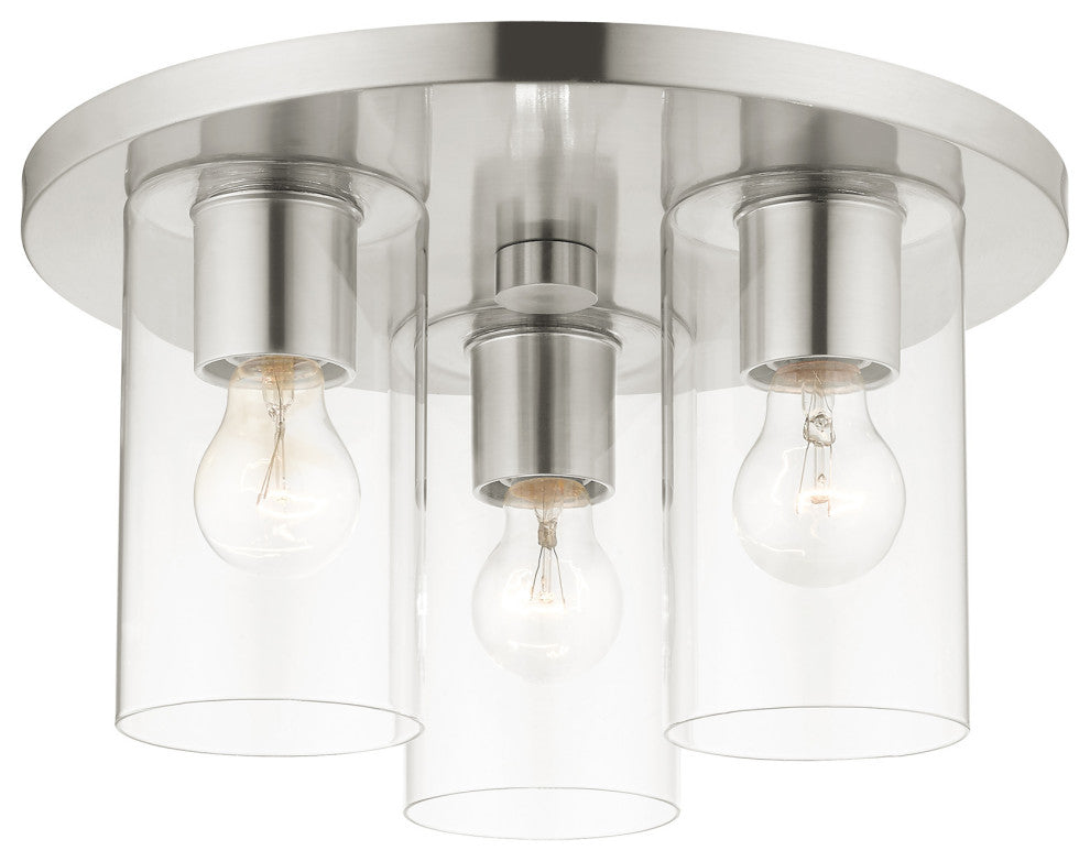 Livex Lighting Zurich 3 Light Brushed Nickel Large Flush Mount