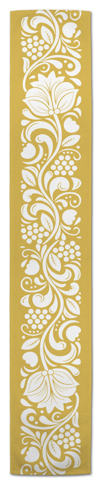 Folk Floral Yellow 16x72 Cotton Twill Runner