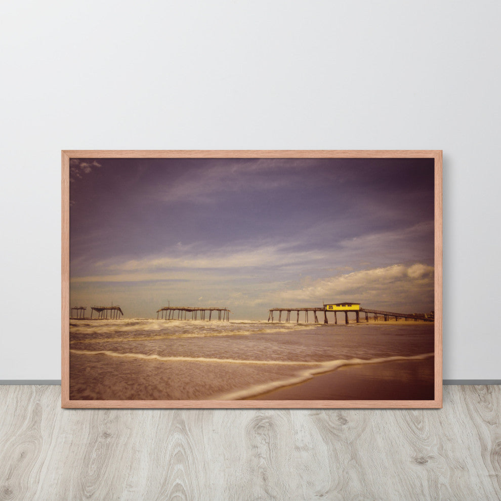Aged View of Frisco Pier Coastal Framed Photo Paper Print, Red Oak, 24" X 36"