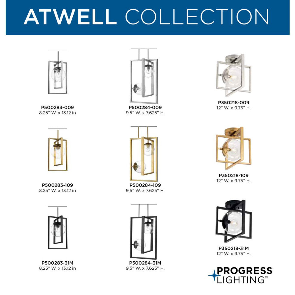 Atwell Collection 9-3/4" 1-Light Brushed Bronze Clear Glass Semi-Flush Mount